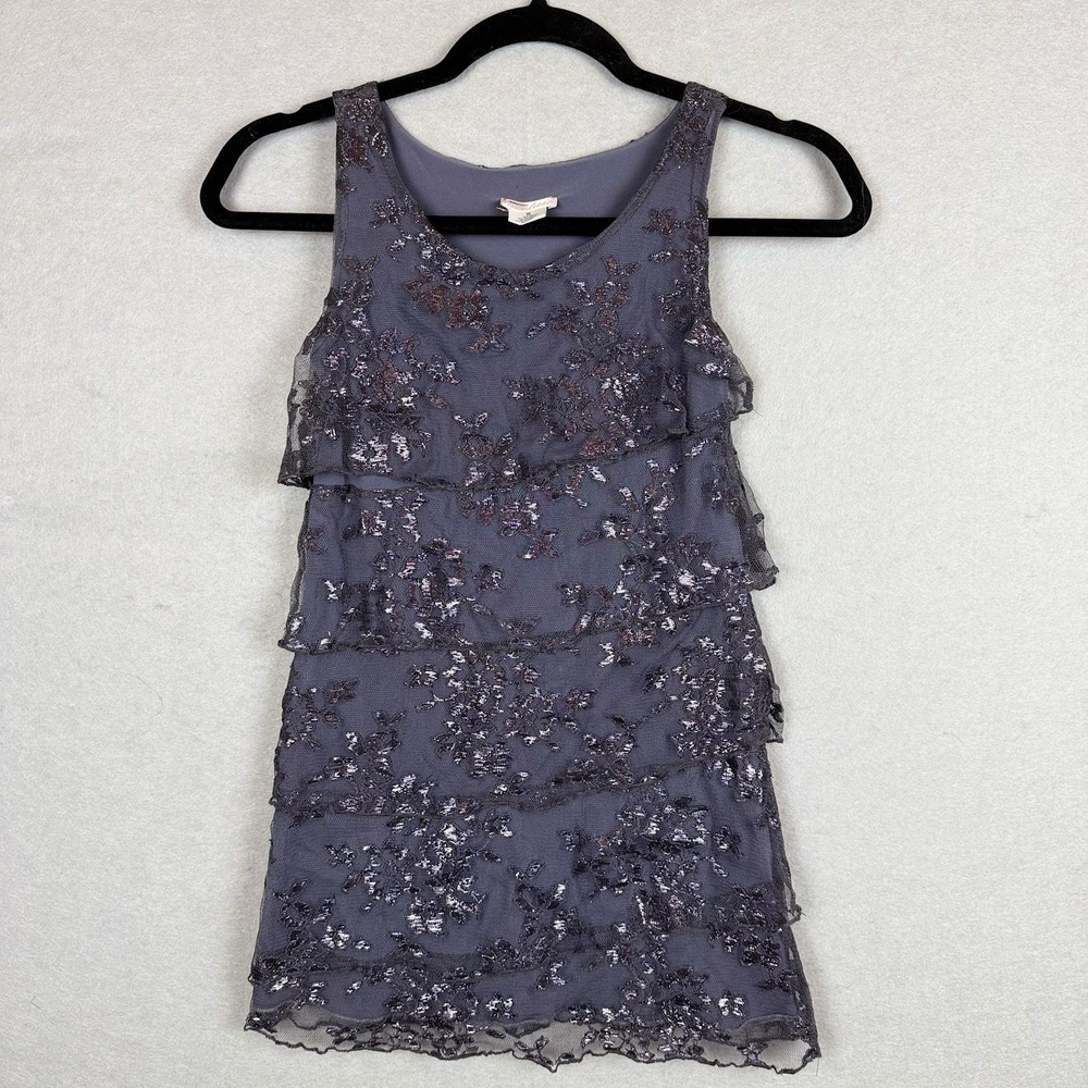 Y2K Lace Tiered Tank Lace Fairy Grunge Tiered Grey Shimmer *Read For Size
